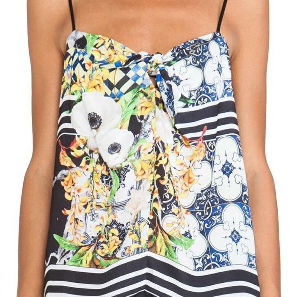 Clover Canyon multicolor greek tile print silk top